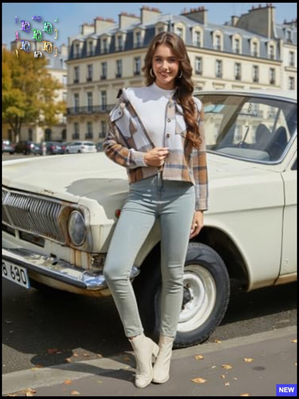 Cropped Plaid Shacket Jacket Long Sleeve Button Down Top Pockets - Picture 2 of 7